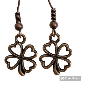 Shamrock Earrings Copper Plated Irish 4 Leaf Clover Luck Celtic St. Patricks